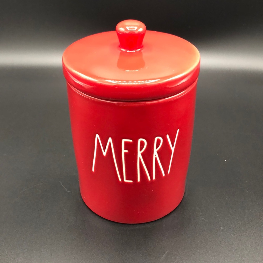 RAE DUNN Red LL Merry 6" Ceramic Container w/ Lid